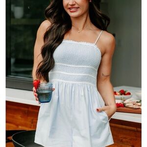 NanaMacs Light Blue Smocked Romper